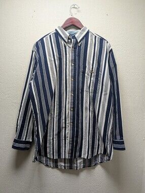 Vintage Ivy Crew Shirt Mens XL Stripe Long Sleeve Button Down Cotton Pocket 90s